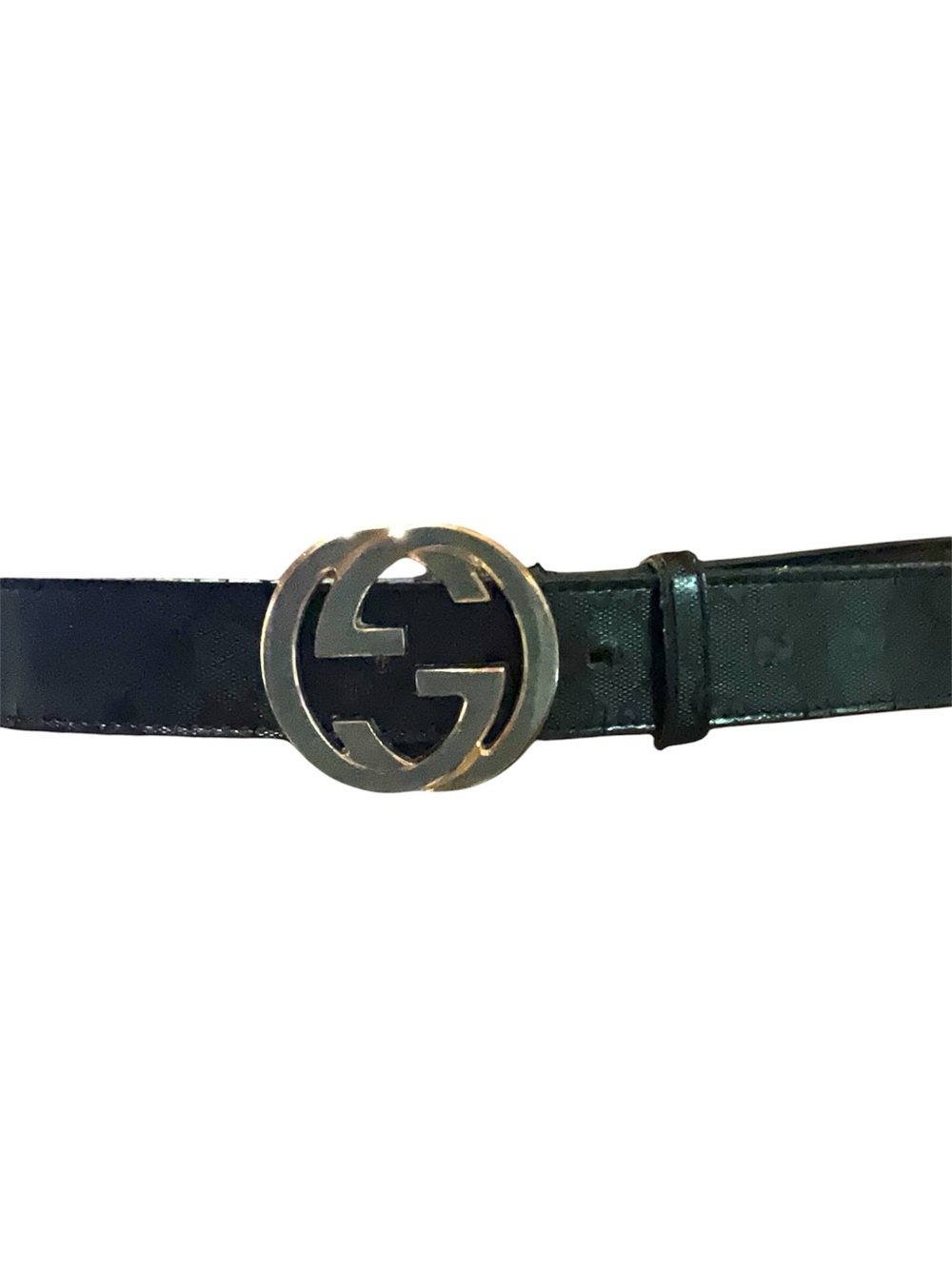 Gucci Black Leather Belt with Gold Interlocking GG Buckle - Picture 2 of 3